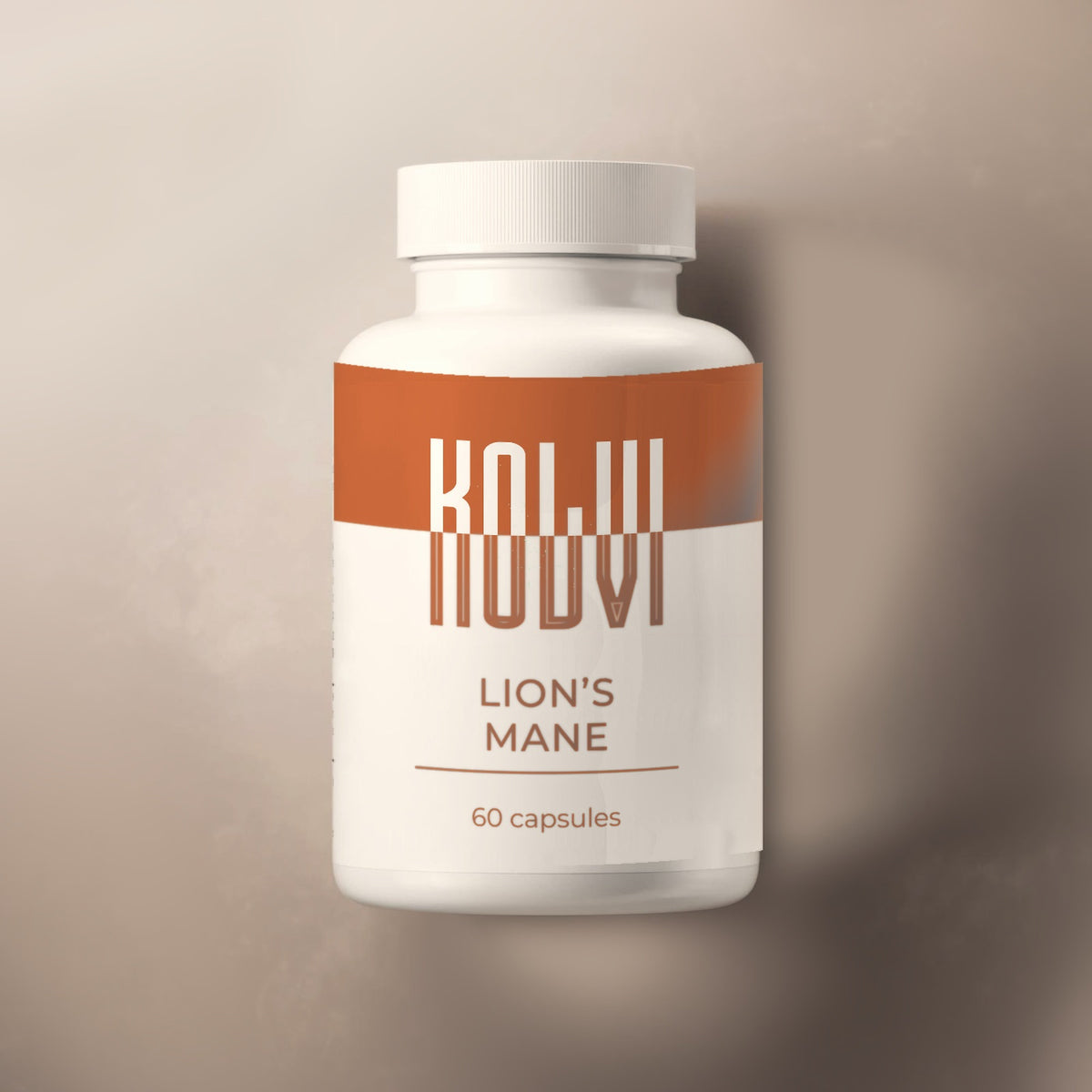 Kolvi Lion's Mane Capsules, white bottle with the rust Kolvi label, 60 capsules